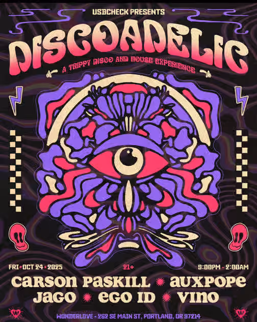 Flyer for Discoadelic: Trippy Disco & House
